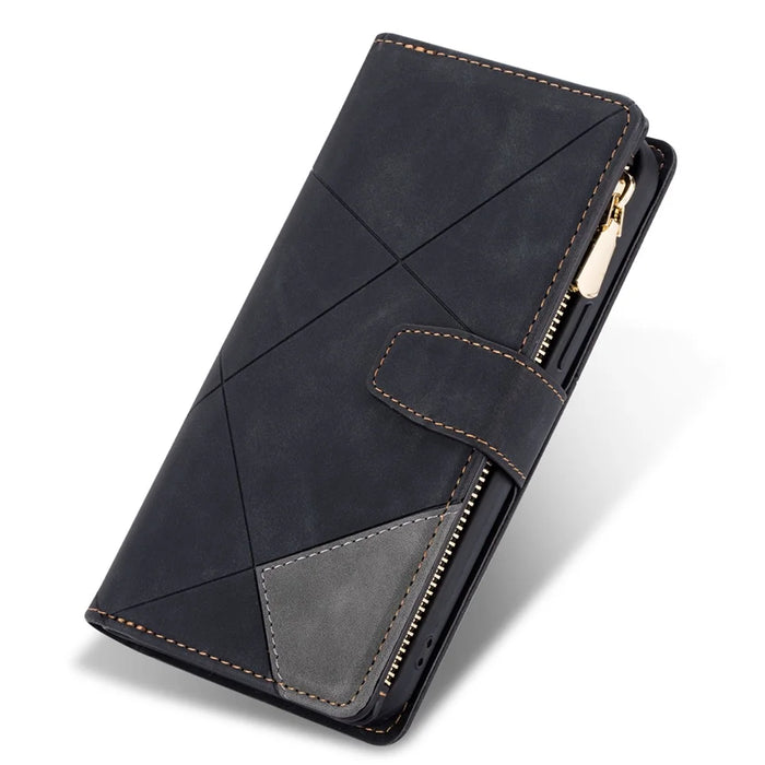 For Samsung Galaxy S26 Wallet Case Color Splicing Leather Phone Cover with Stand - Black - 6