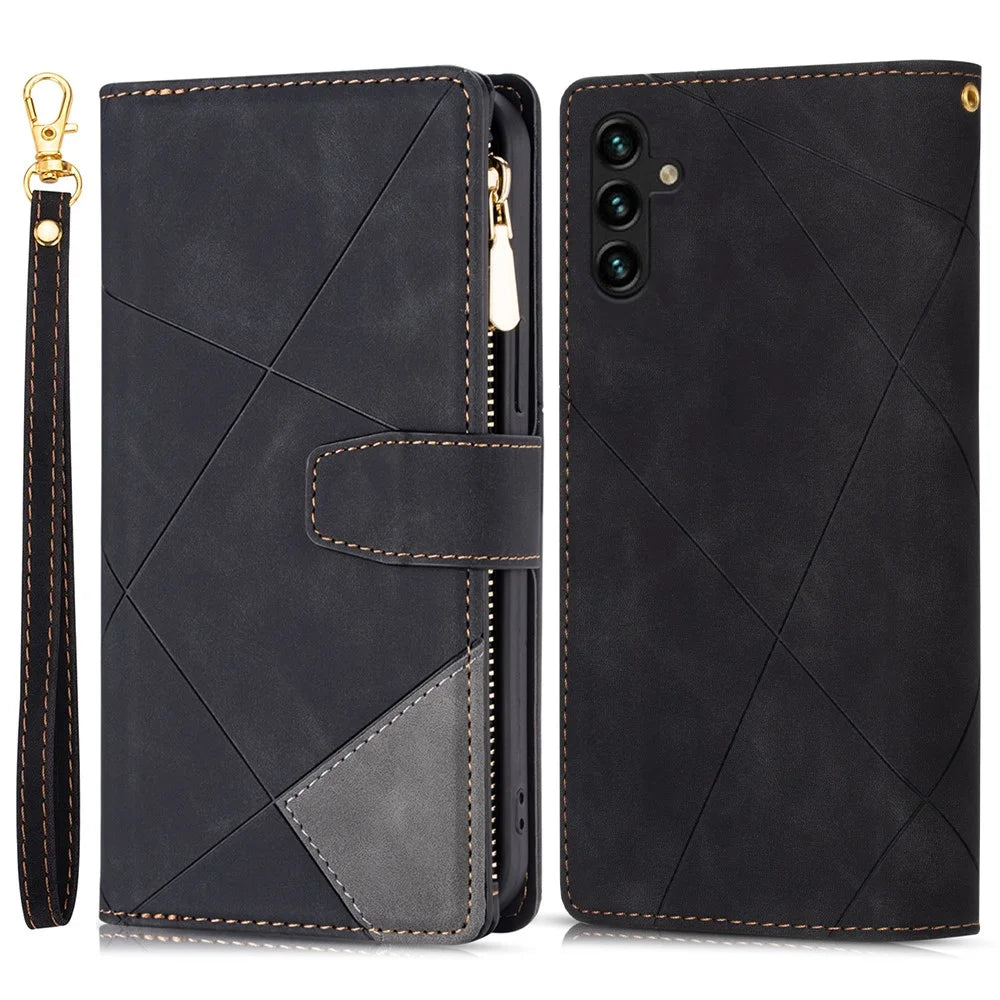 For Samsung Galaxy S26+ Wallet Case Color Splicing Leather Phone Cover with Stand - Black - 1