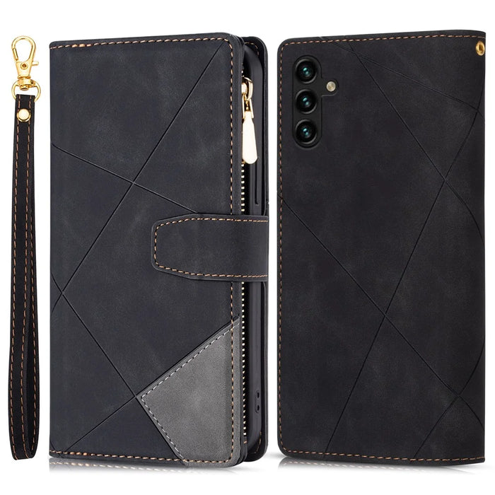 For Samsung Galaxy A37 5G Wallet Case Color Splicing Leather Phone Cover with Stand - Black - 1