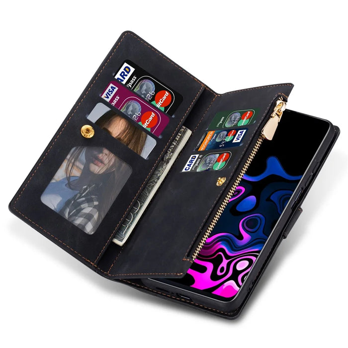 For Samsung Galaxy S25 FE Wallet Case Color Splicing Leather Phone Cover with Stand - Black - 3