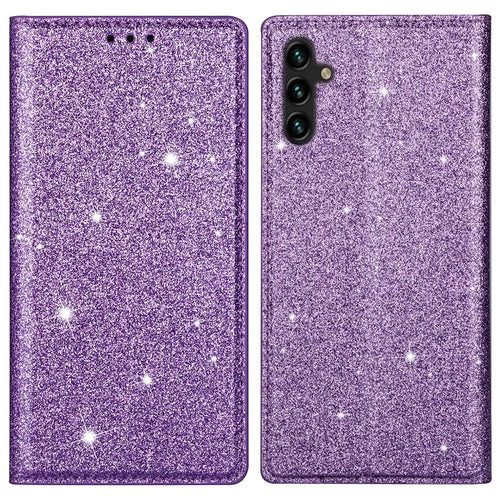 For Samsung Galaxy S25 FE Case Glittery PU Leather + TPU Card Slot Phone Cover - Purple - 1