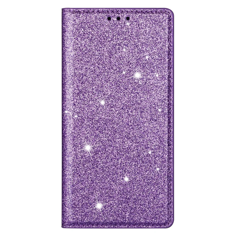 For Samsung Galaxy S25 FE Case Glittery PU Leather + TPU Card Slot Phone Cover - Purple - 6