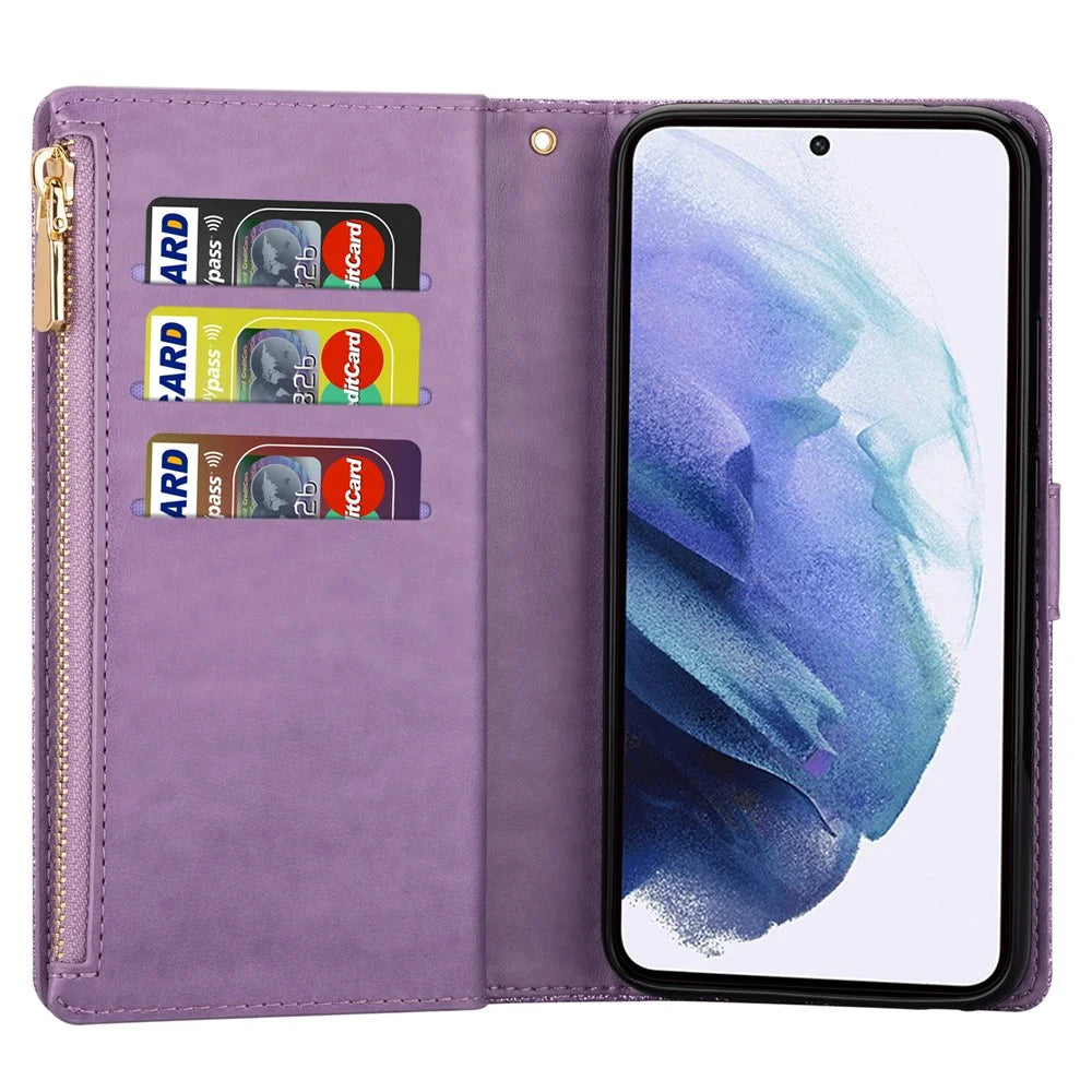 For Samsung Galaxy S26 Ultra Case Starry Sky Carving Leather Wallet Phone Cover with Wrist Strap - Purple - 2