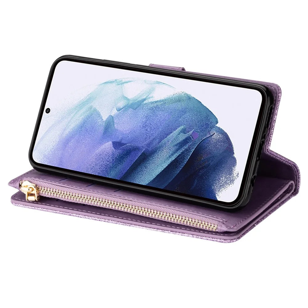 For Samsung Galaxy S26 Ultra Case Starry Sky Carving Leather Wallet Phone Cover with Wrist Strap - Purple - 3