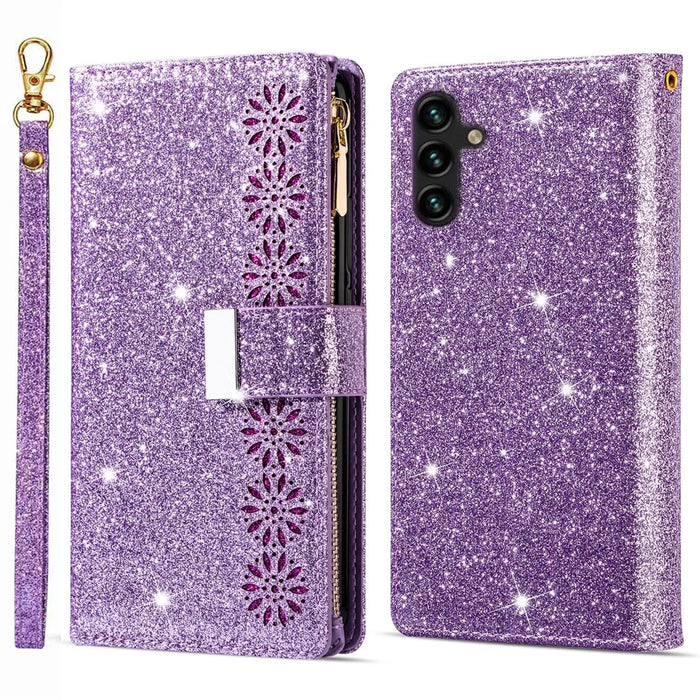 For Samsung Galaxy S26+ Case Starry Sky Carving Leather Wallet Phone Cover with Wrist Strap - Purple - 1