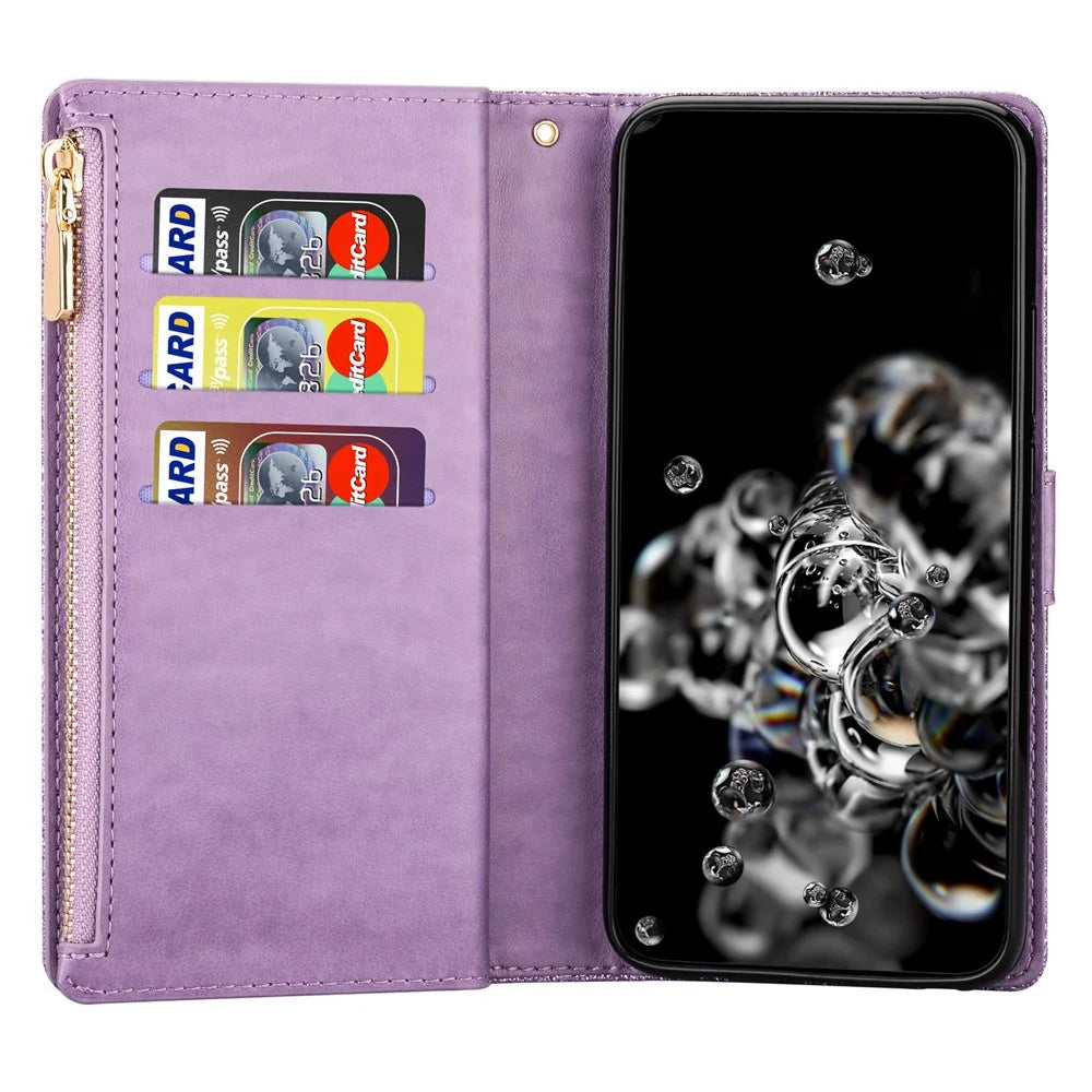 For Samsung Galaxy A37 5G Case Starry Sky Carving Leather Wallet Phone Cover with Wrist Strap - Purple - 4