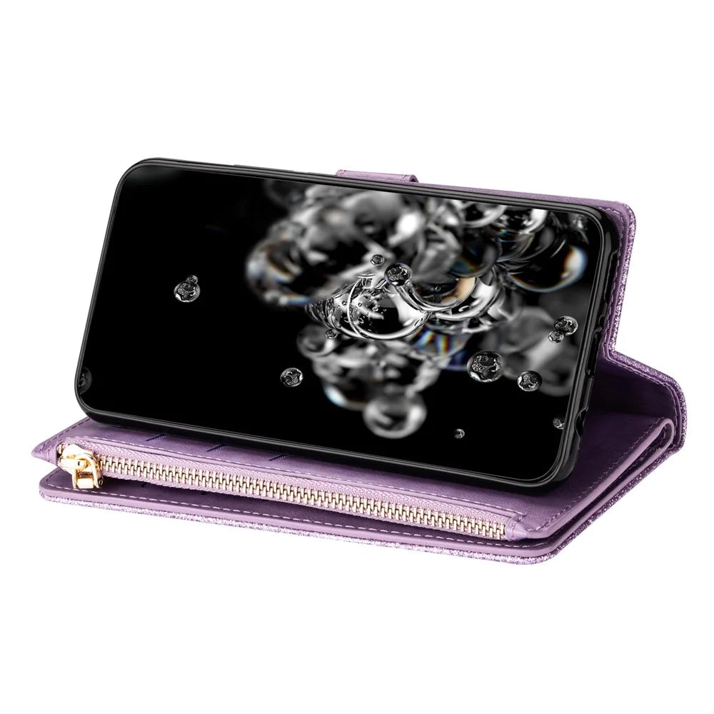 For Samsung Galaxy A57 5G Case Starry Sky Carving Leather Wallet Phone Cover with Wrist Strap - Purple - 2