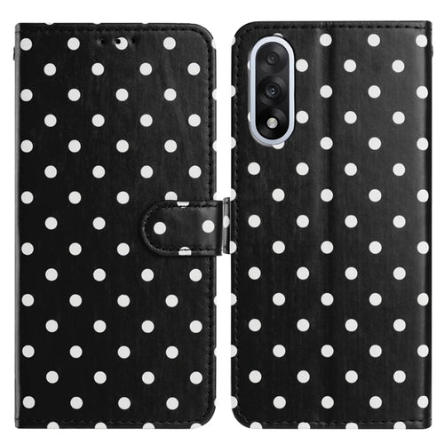 For OnePlus Nord 5 5G Leather Case Polka Dot Pattern Wallet Stand Folio Phone Cover - Black - 1