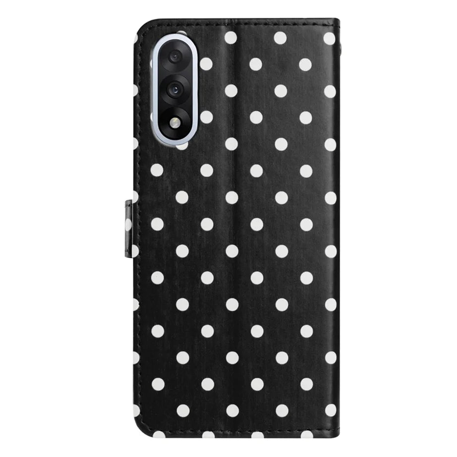 For OnePlus Nord 5 5G Leather Case Polka Dot Pattern Wallet Stand Folio Phone Cover - Black - 2