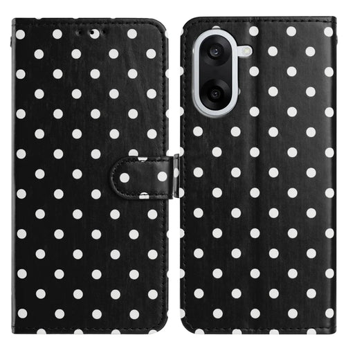 For OnePlus Nord CE5 5G Leather Case Polka Dot Pattern Wallet Stand Folio Phone Cover - Black - 1