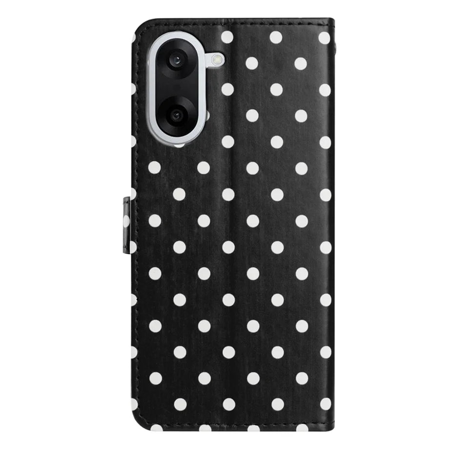 For OnePlus Nord CE5 5G Leather Case Polka Dot Pattern Wallet Stand Folio Phone Cover - Black - 2