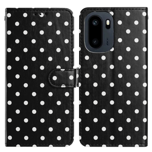 For OnePlus 15R 5G / Ace 6T 5G / Ace 6 5G Leather Case Polka Dot Pattern Wallet Stand Folio Phone Cover - Black - 1