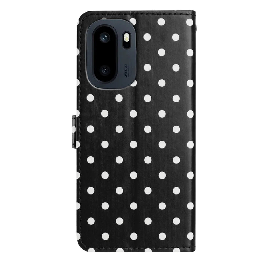 For OnePlus 15R 5G / Ace 6T 5G / Ace 6 5G Leather Case Polka Dot Pattern Wallet Stand Folio Phone Cover - Black - 2