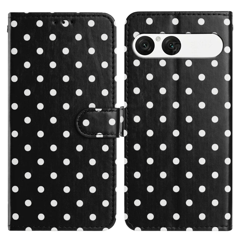 For Sony Xperia 10 VII Leather Case Polka Dot Pattern Wallet Stand Folio Phone Cover - Black - 1