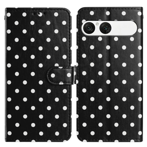 For Sony Xperia 10 VII Leather Case Polka Dot Pattern Wallet Stand Folio Phone Cover - Black - 1