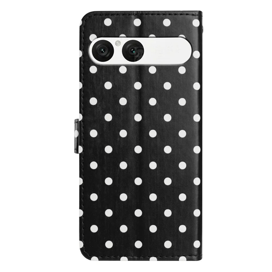 For Sony Xperia 10 VII Leather Case Polka Dot Pattern Wallet Stand Folio Phone Cover - Black - 2