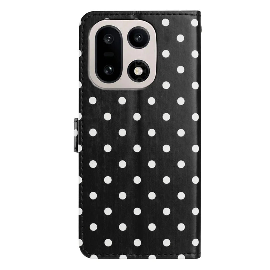 For OnePlus 15 5G Leather Case Polka Dot Pattern Wallet Stand Folio Phone Cover - Black - 2