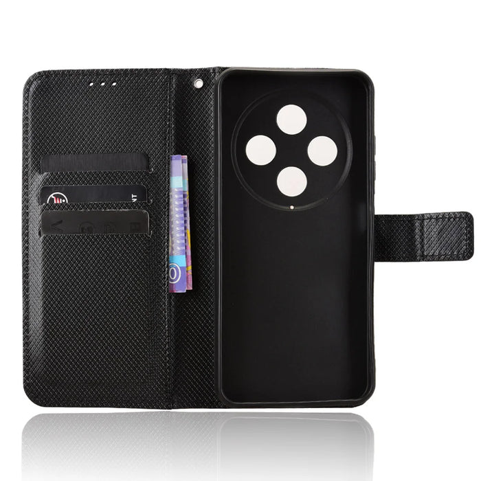 For Oukitel C5 Leather Wallet Case with Strap Diamond Texture Phone Cover - Black - 5