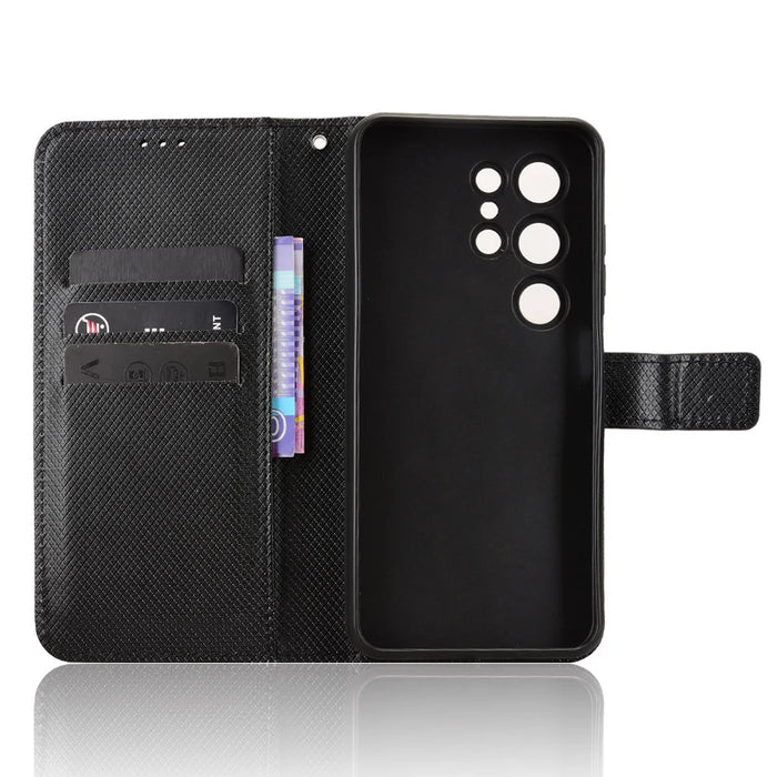 For Oukitel C2 Leather Wallet Case with Strap Diamond Texture Phone Cover - Black - 5