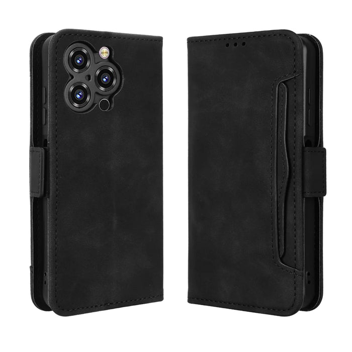 For Oukitel C3 Leather Case Phone Wallet Cover with Multiple Card Slots - Black - 1