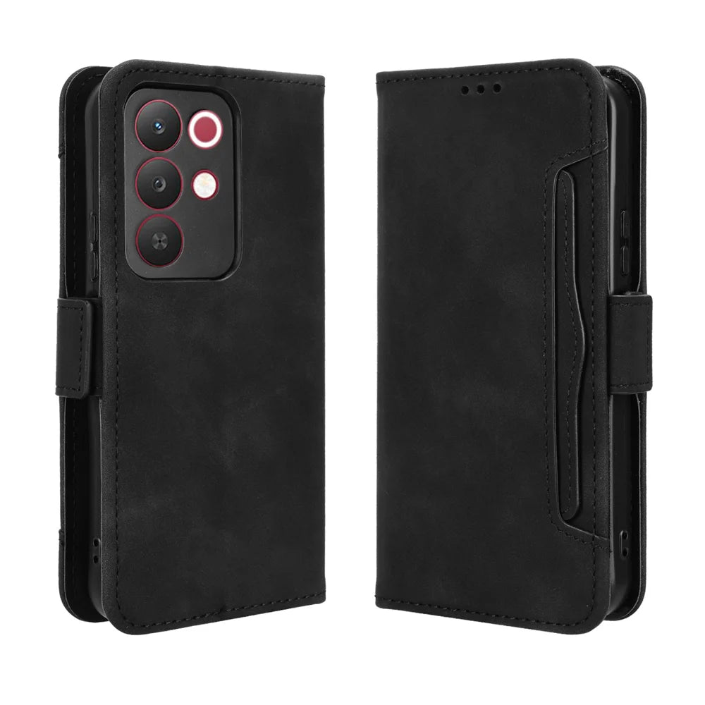 For Realme C85 Pro 4G Leather Case Phone Wallet Cover with Multiple Card Slots - Black - 1