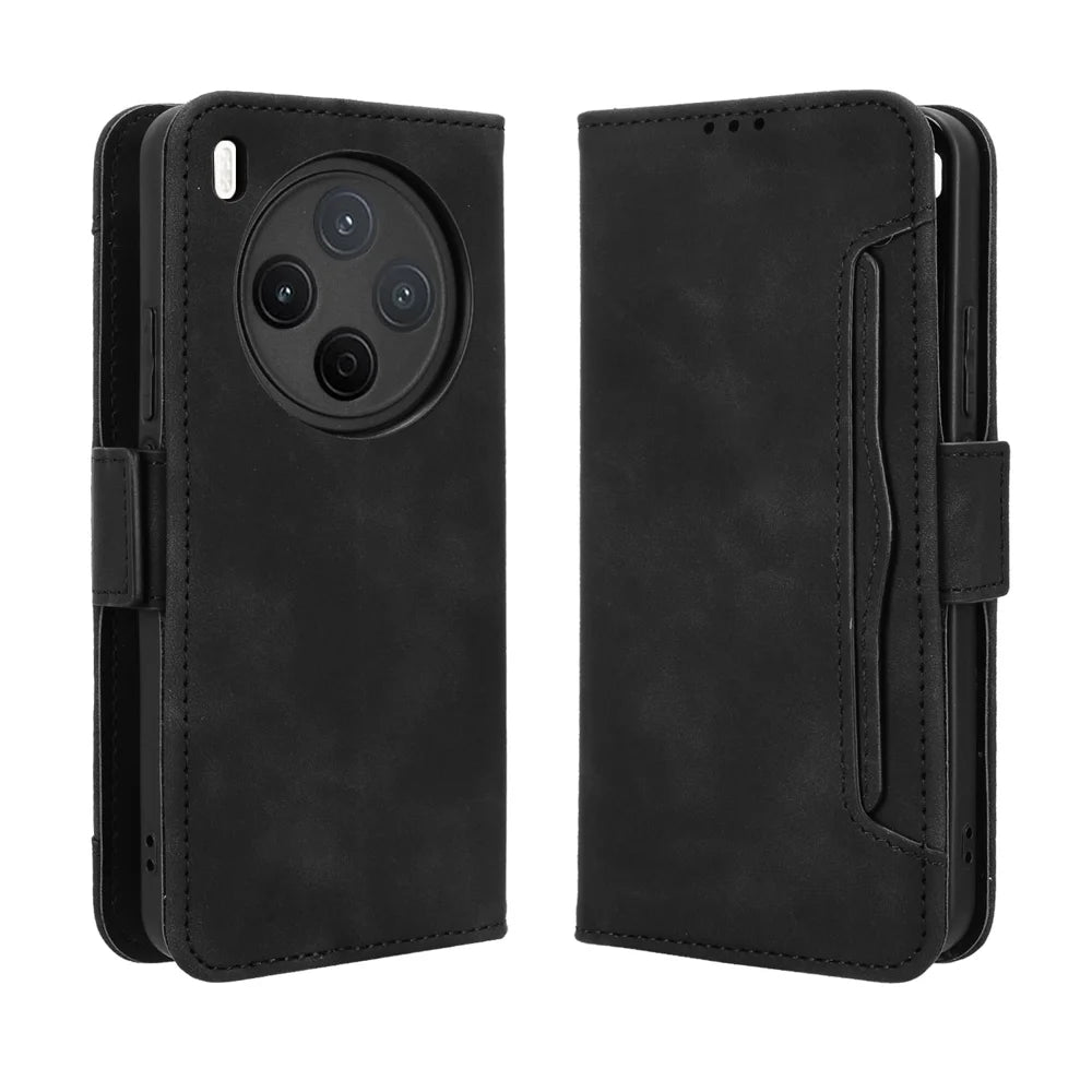 For vivo Y500 Pro 5G Leather Case Phone Wallet Cover with Multiple Card Slots - Black - 1