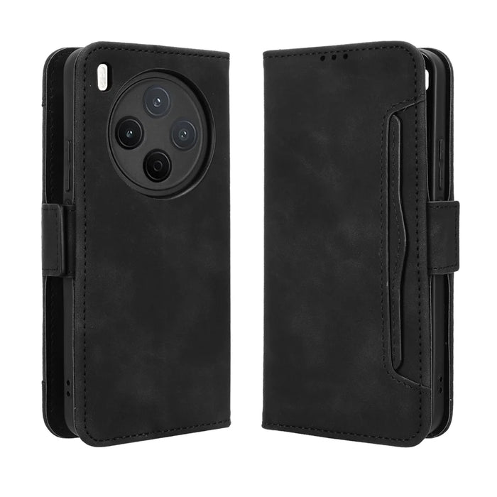 For vivo Y500 Pro 5G Leather Case Phone Wallet Cover with Multiple Card Slots - Black - 1