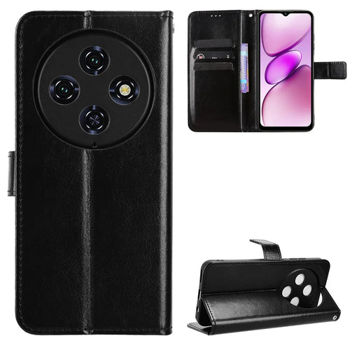 For Oukitel C5 PU Leather Case with Strap Crazy Horse Texture Phone Wallet Cover - Black - 1