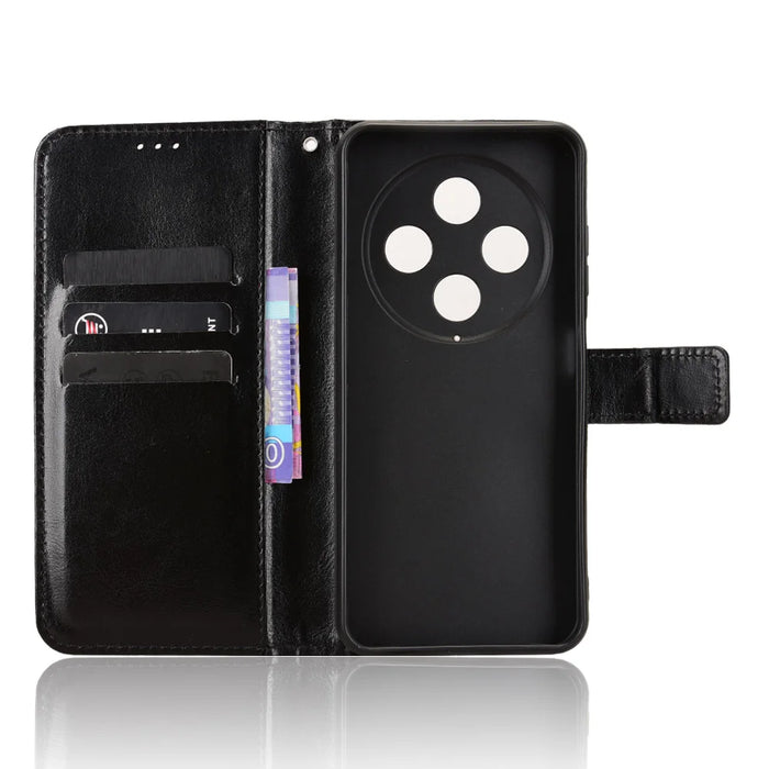 For Oukitel C5 PU Leather Case with Strap Crazy Horse Texture Phone Wallet Cover - Black - 4