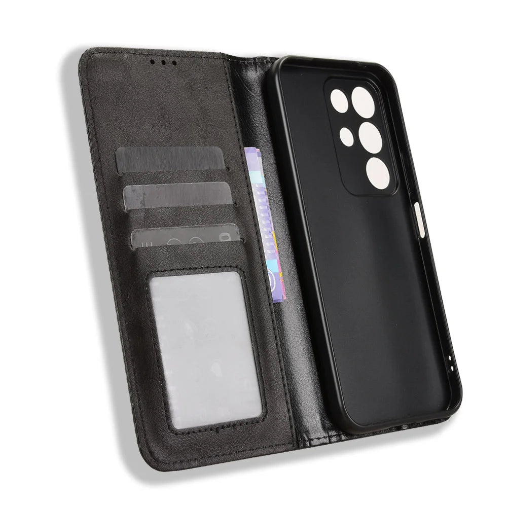 For Realme C85 Pro 4G Leather Case Wallet Stand Retro Texture Phone Cover - Black - 5
