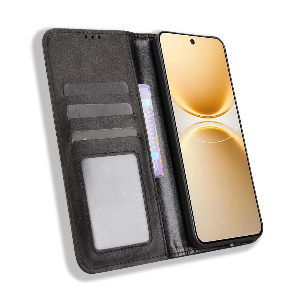 For vivo Y500 Pro 5G Leather Case Wallet Stand Retro Texture Phone Cover - Black - 6