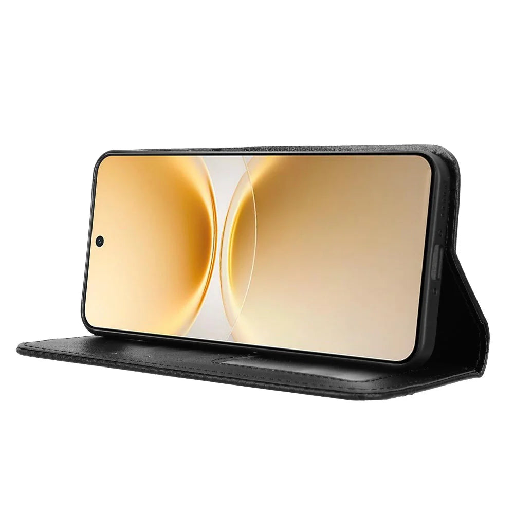 For vivo Y500 Pro 5G Leather Case Wallet Stand Retro Texture Phone Cover - Black - 7