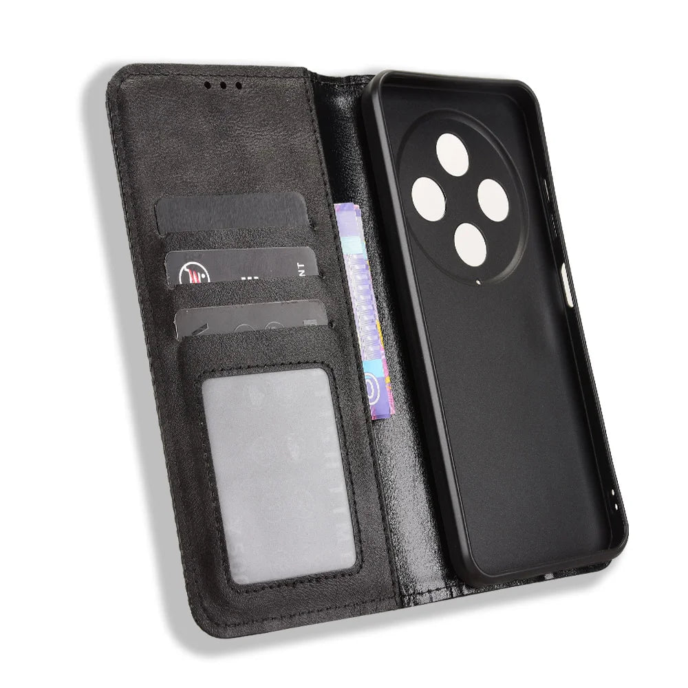 For Oukitel C5 Leather Case Wallet Stand Retro Texture Phone Cover - Black - 5