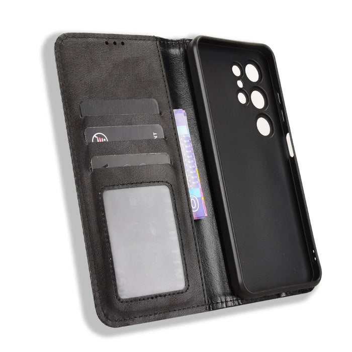 For Oukitel C2 Leather Case Wallet Stand Retro Texture Phone Cover - Black - 5