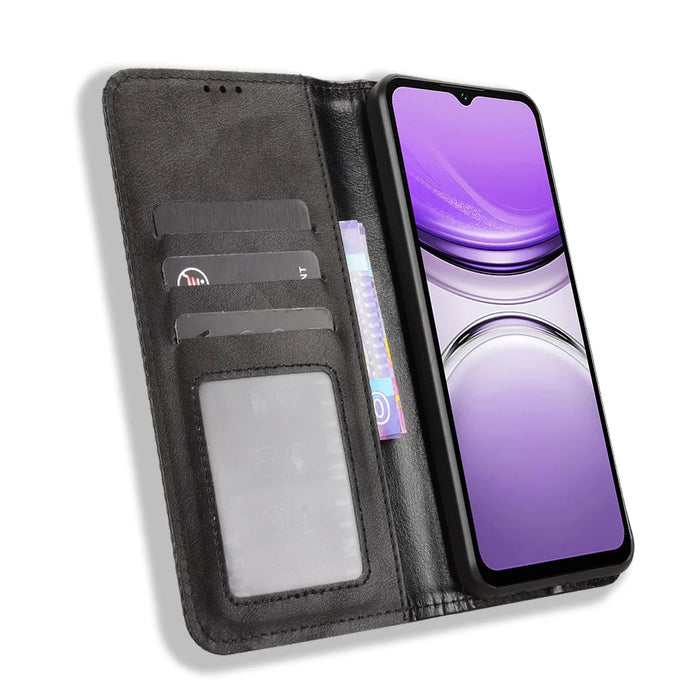 For Oukitel C2 Leather Case Wallet Stand Retro Texture Phone Cover - Black - 6