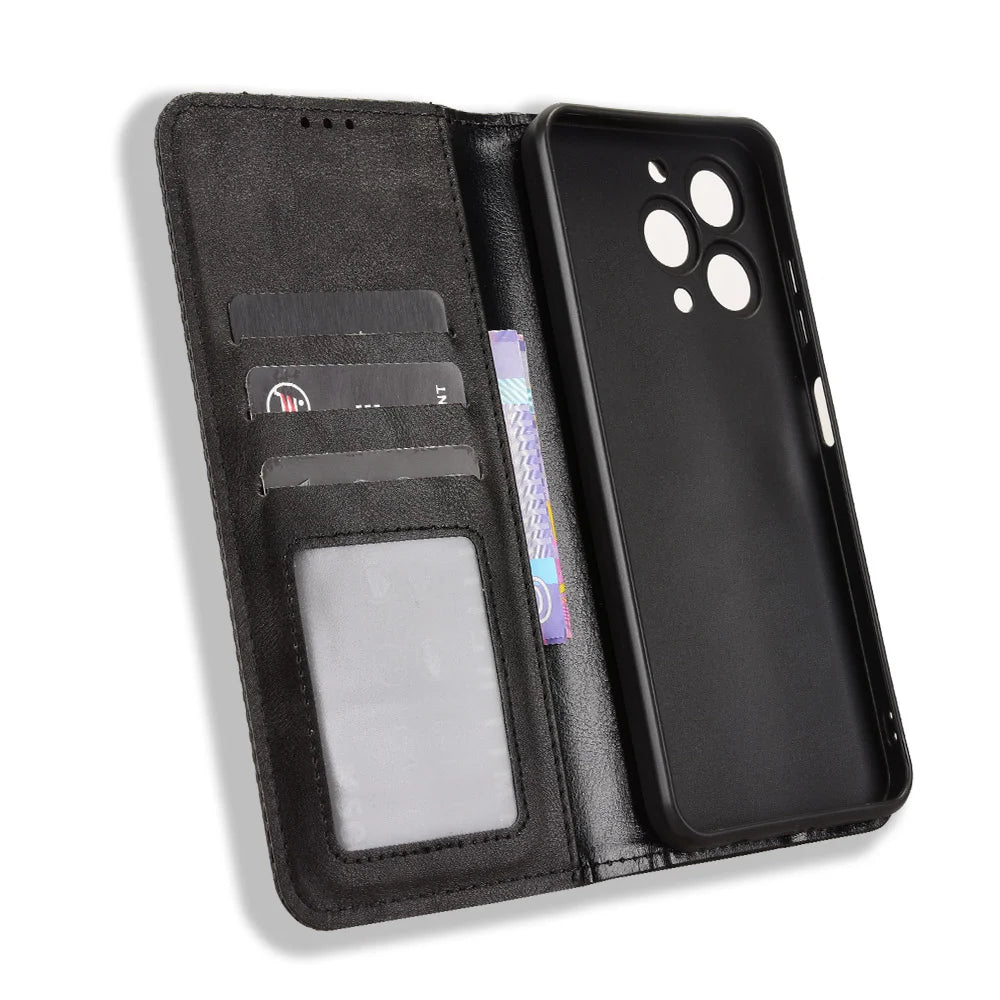 For Oukitel C3 Leather Case Wallet Stand Retro Texture Phone Cover - Black - 5