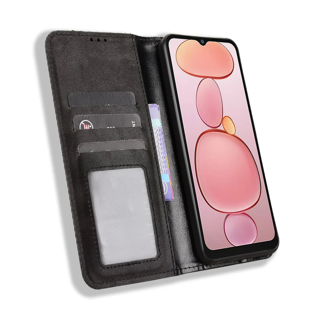 For Oukitel C3 Leather Case Wallet Stand Retro Texture Phone Cover - Black - 6