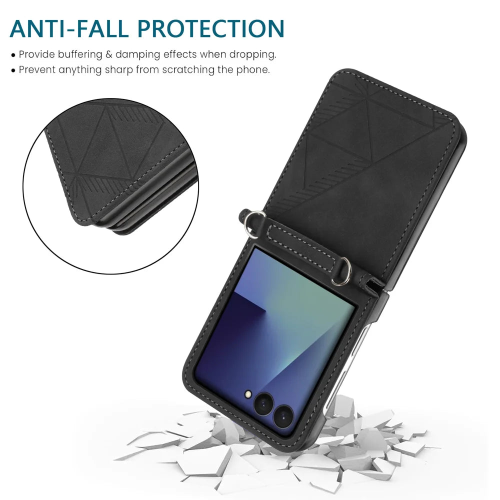 For Samsung Galaxy Z Flip7 5G Case Imprinted Design PU Leather + PC Folding Phone Cover - Black - 2