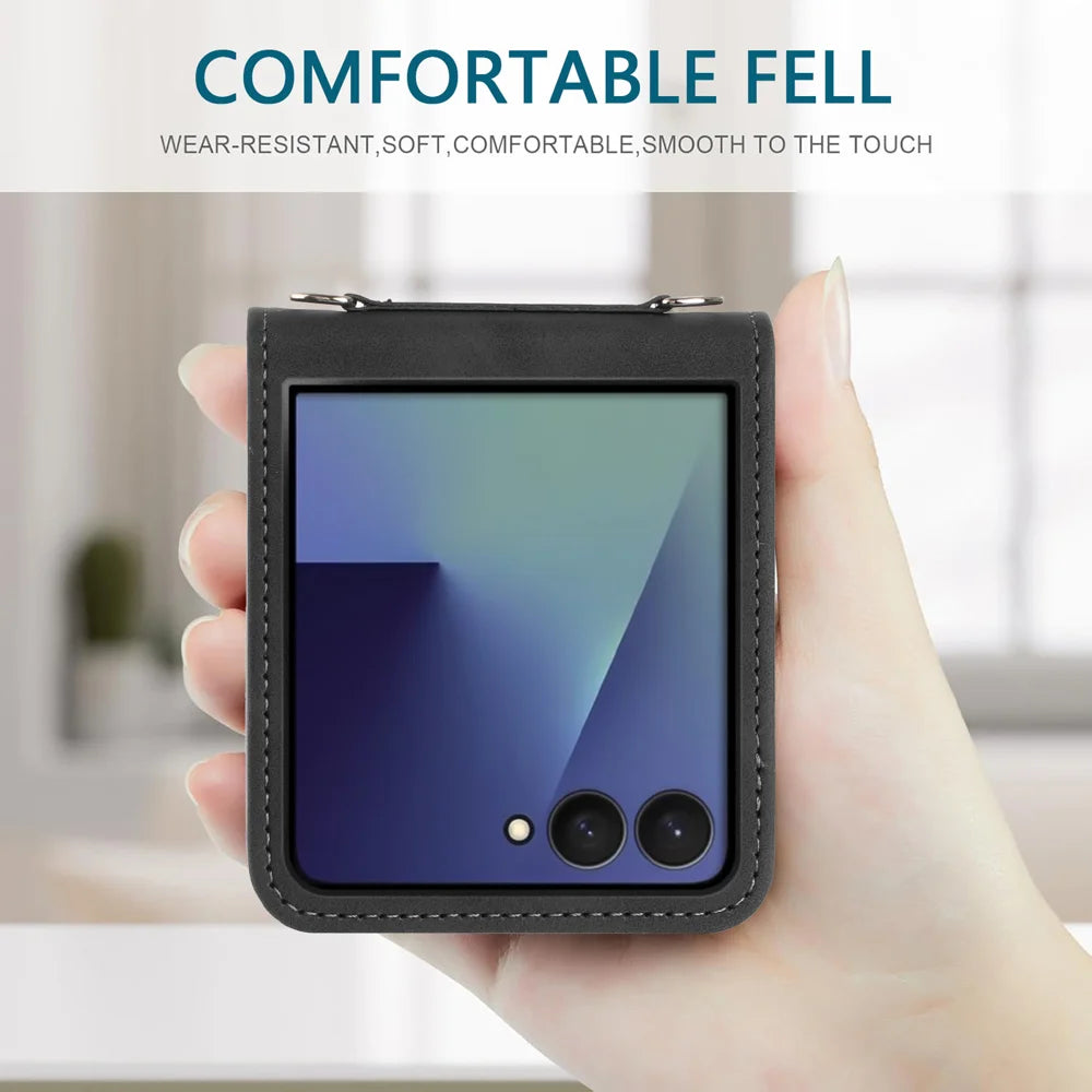 For Samsung Galaxy Z Flip7 5G Case Imprinted Design PU Leather + PC Folding Phone Cover - Black - 3