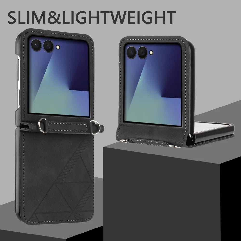 For Samsung Galaxy Z Flip7 5G Case Imprinted Design PU Leather + PC Folding Phone Cover - Black - 4