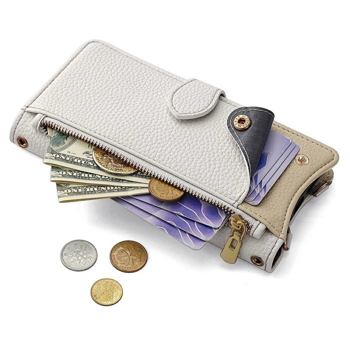 For OnePlus 15 5G Leather Case Wallet Stand Cover Irregular Tail Style with Chain Strap - White - 3