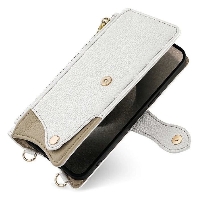 For OnePlus Ace 6T 5G / Ace 6 5G Leather Case Wallet Stand Cover Irregular Tail Style with Chain Strap - White - 2