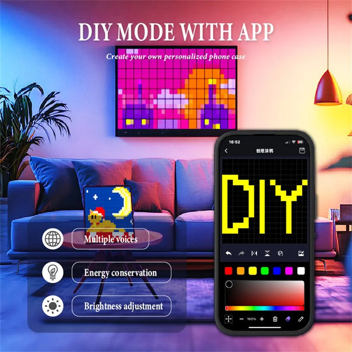 For iPhone 16 Pro Max DIY Pixel Animation Case Smart Voice Control Creative LED Phone Cover - 2