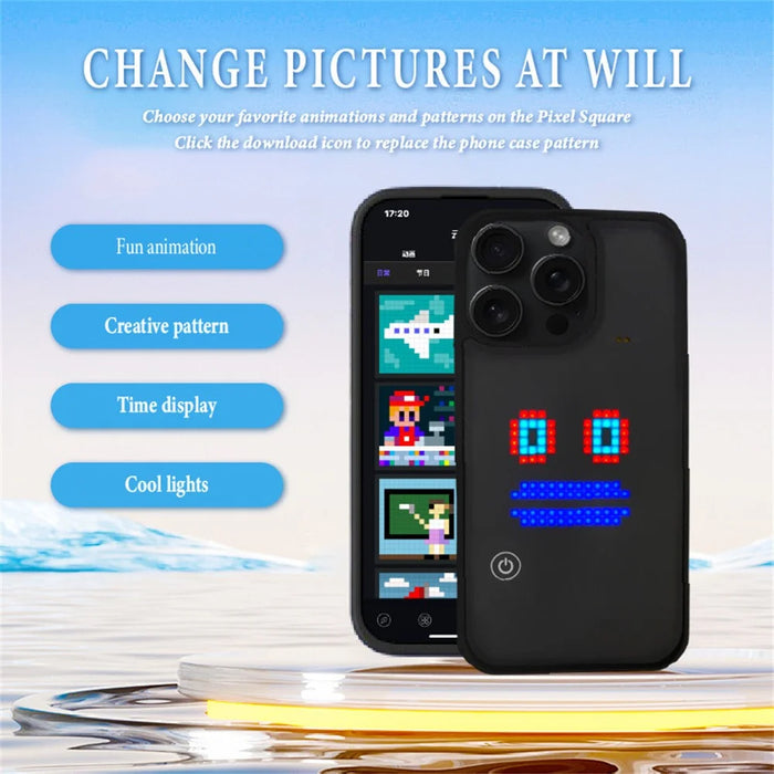 For iPhone 16 Pro Max DIY Pixel Animation Case Smart Voice Control Creative LED Phone Cover - 3