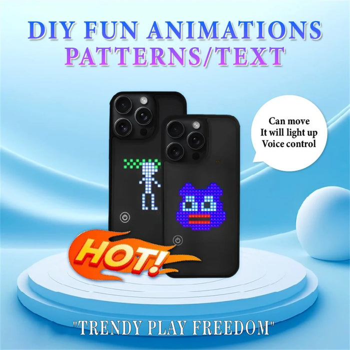 For iPhone 16 Pro Max DIY Pixel Animation Case Smart Voice Control Creative LED Phone Cover - 5