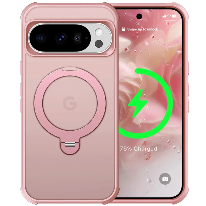 For Google Pixel 9 Pro XL Magnetic Case Kickstand TPU PC Shockproof Phone Back Cover - Pink - 2