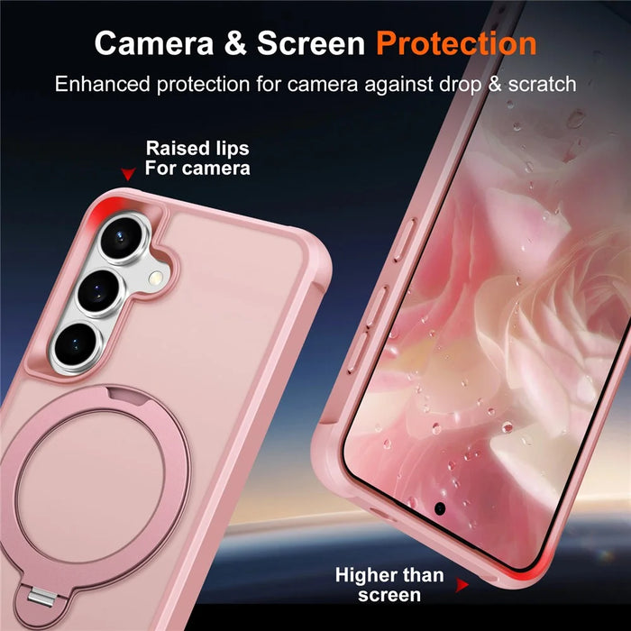 For Samsung Galaxy S24+ Magnetic Case Kickstand TPU PC Shockproof Phone Back Cover - Pink - 6