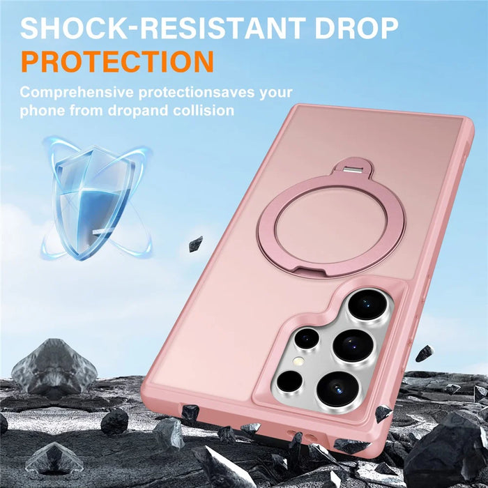 For Samsung Galaxy S24 Ultra Magnetic Case Kickstand TPU PC Shockproof Phone Back Cover - Pink - 4