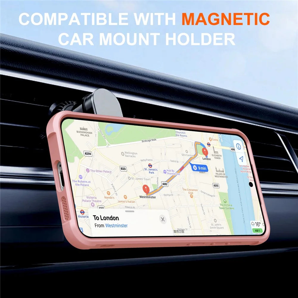 For Samsung Galaxy S25 Magnetic Case Kickstand TPU PC Shockproof Phone Back Cover - Pink - 5