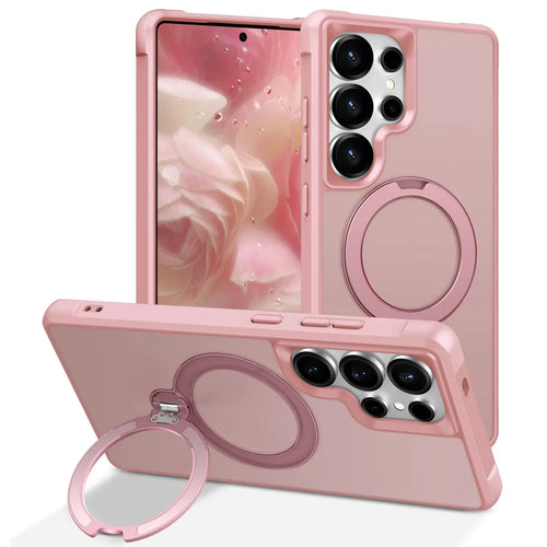 For Samsung Galaxy S25 Ultra Magnetic Case Kickstand TPU PC Shockproof Phone Back Cover - Pink - 1